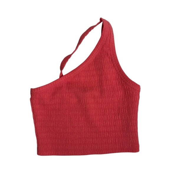 American Eagle One Shoulder Cropped Tank Top Salmon Ruffled Size Small - Picture 1 of 8
